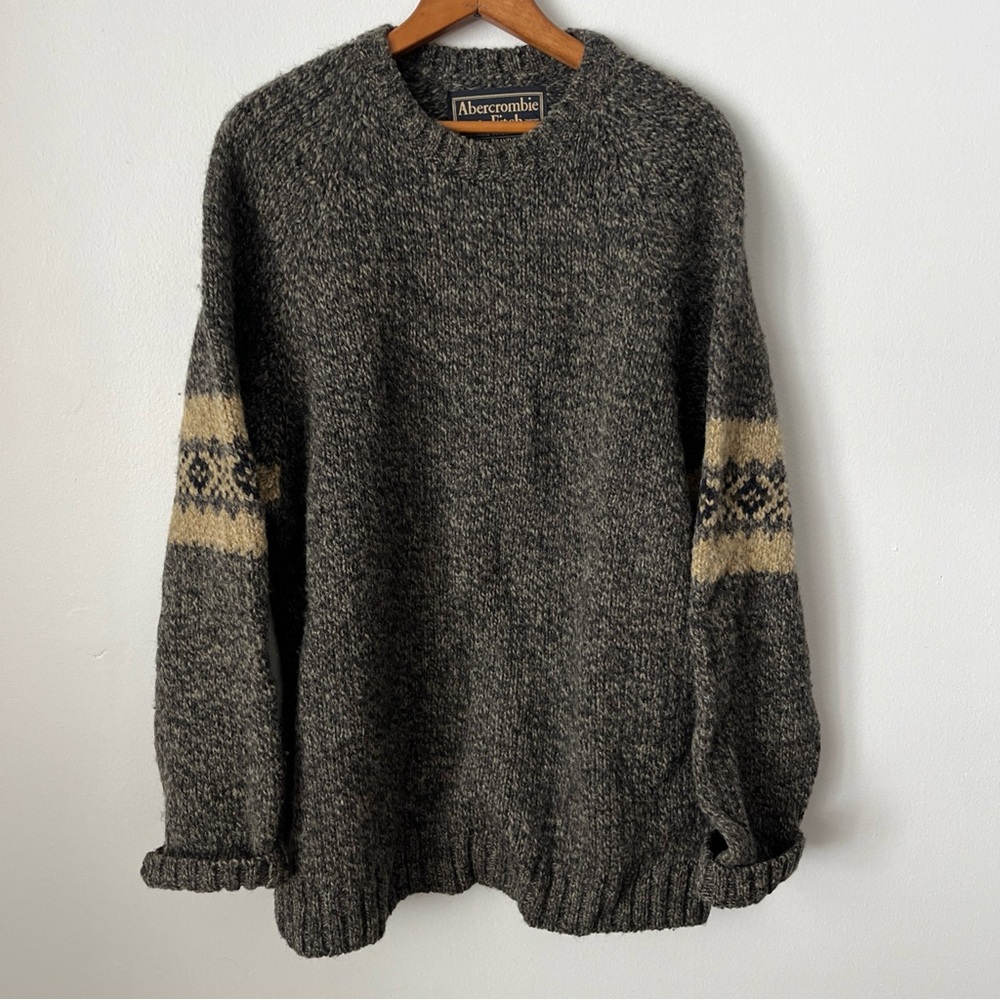 Vintage 90s Abercrombie Fitch Heavy Knit Sweater 100% Wool Crew Neck Arm Bands L